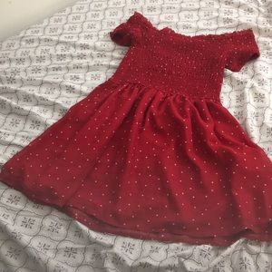 Polka dotted red and white dress